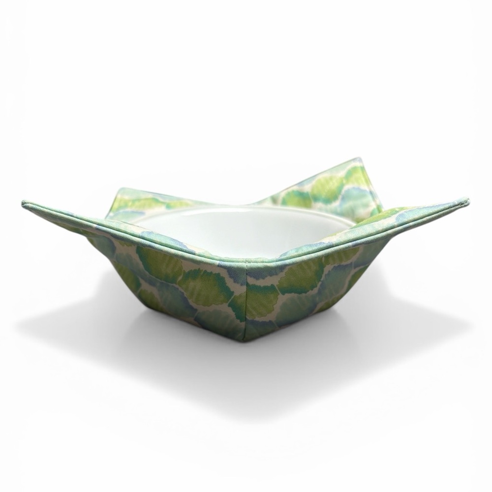 Hand Crafted Bowl Cozy Bowl Holder Microwavable Cotton Padded Green and Blue - Picture 8 of 11